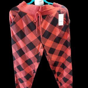 Zoe + Liv Red/Black Plaid Jogger Sweatpants Women's Size M NWT
